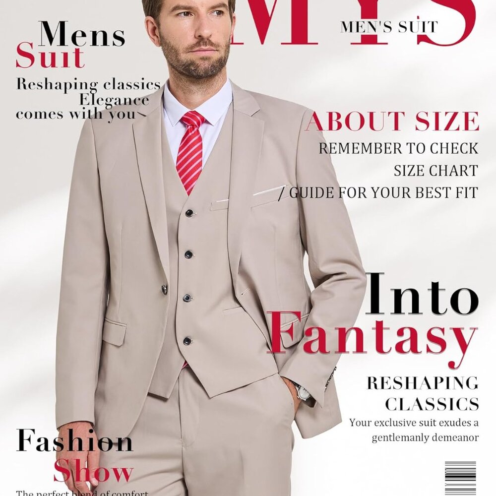 Tailored Men's 3 Piece Suit - One Button Jacket, Vest, Pants & Complimentary Tie - Picture 7 of 7